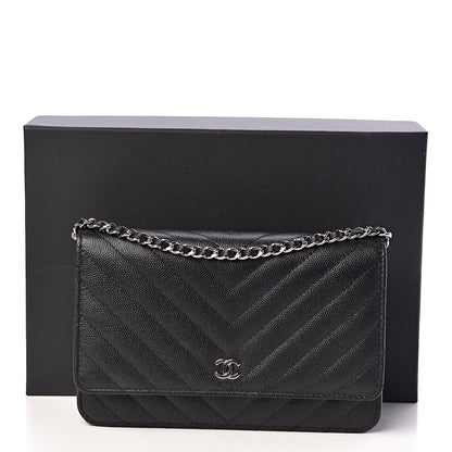 Chanel Caviar Chevron Quilted Wallet On Chain WOC Black 13 of 13
