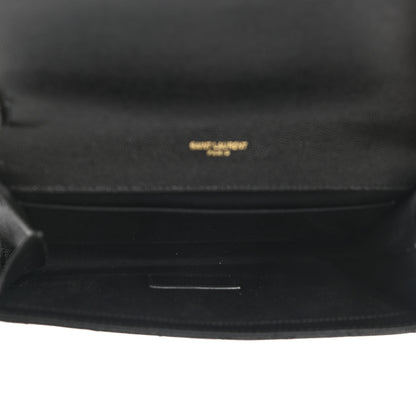 Saint Laurent Grain De Poudre Textured Mixed Matelasse Triquilt Monogram Clutch Black 6 of 8