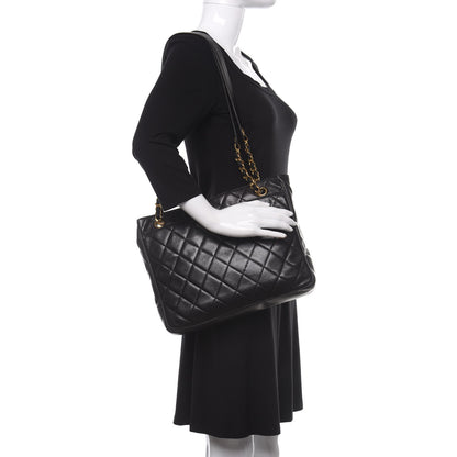 Chanel Lambskin Quilted Shopping Tote Black 2 of 14