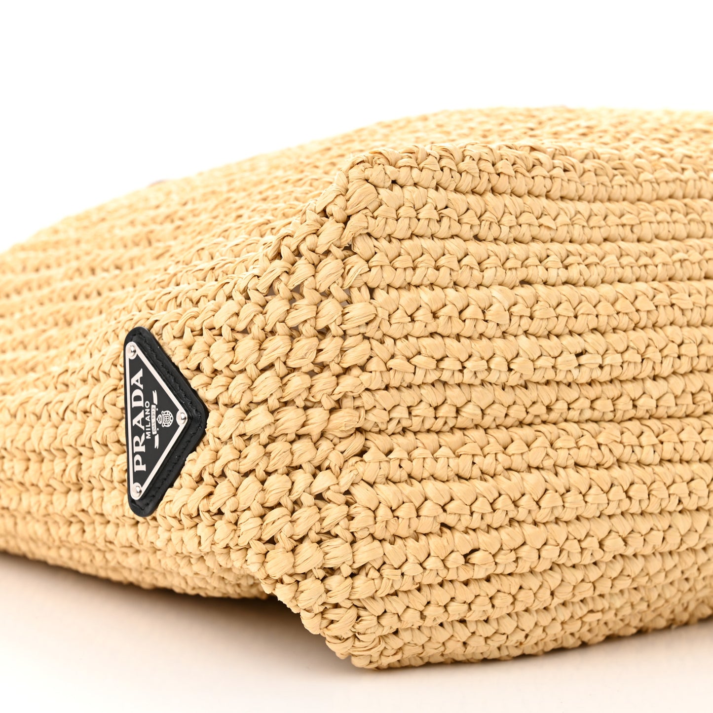 Yarn Raffia Effect Crochet Embroidered Logo Tote Naturale