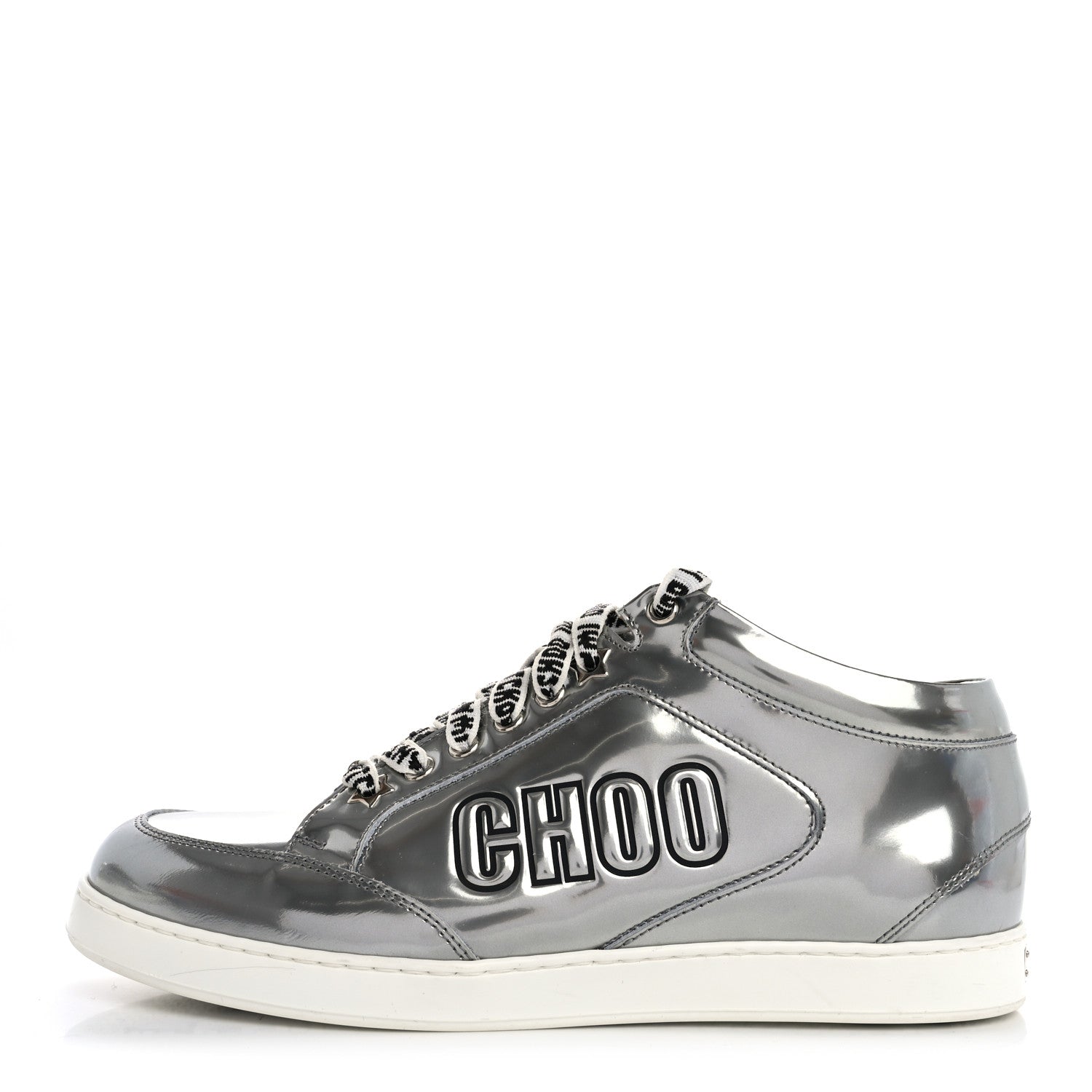 Jimmy Choo Liquid Mirror Calfskin Embossed Miami Sneaker 39 Silver Black 1 of 13