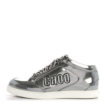 Jimmy Choo Liquid Mirror Calfskin Embossed Miami Sneaker 39 Silver Black 1 of 13