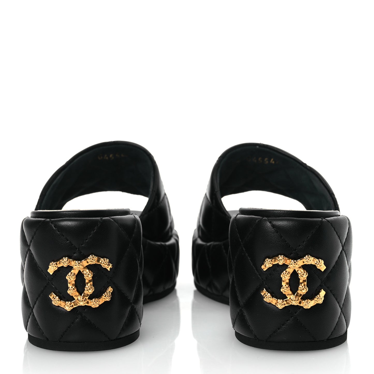 Lambskin Quilted Camelia CC Wedge Sandal Mules 39.5 Black