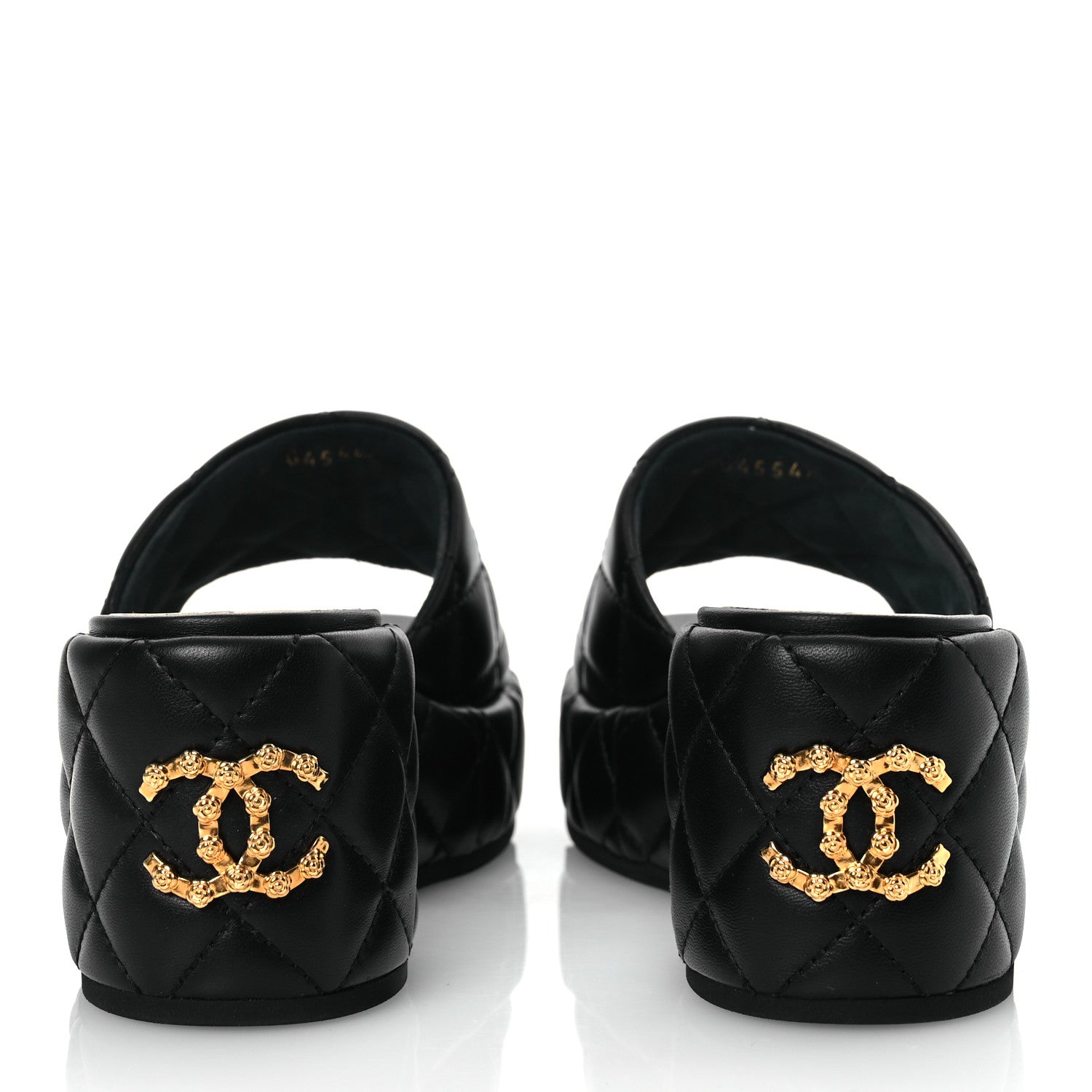 Chanel Lambskin Quilted Camelia CC Wedge Sandal Mules 39.5 Black 6 of 13