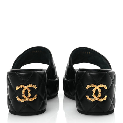 Chanel Lambskin Quilted Camelia CC Wedge Sandal Mules 39.5 Black 6 of 13