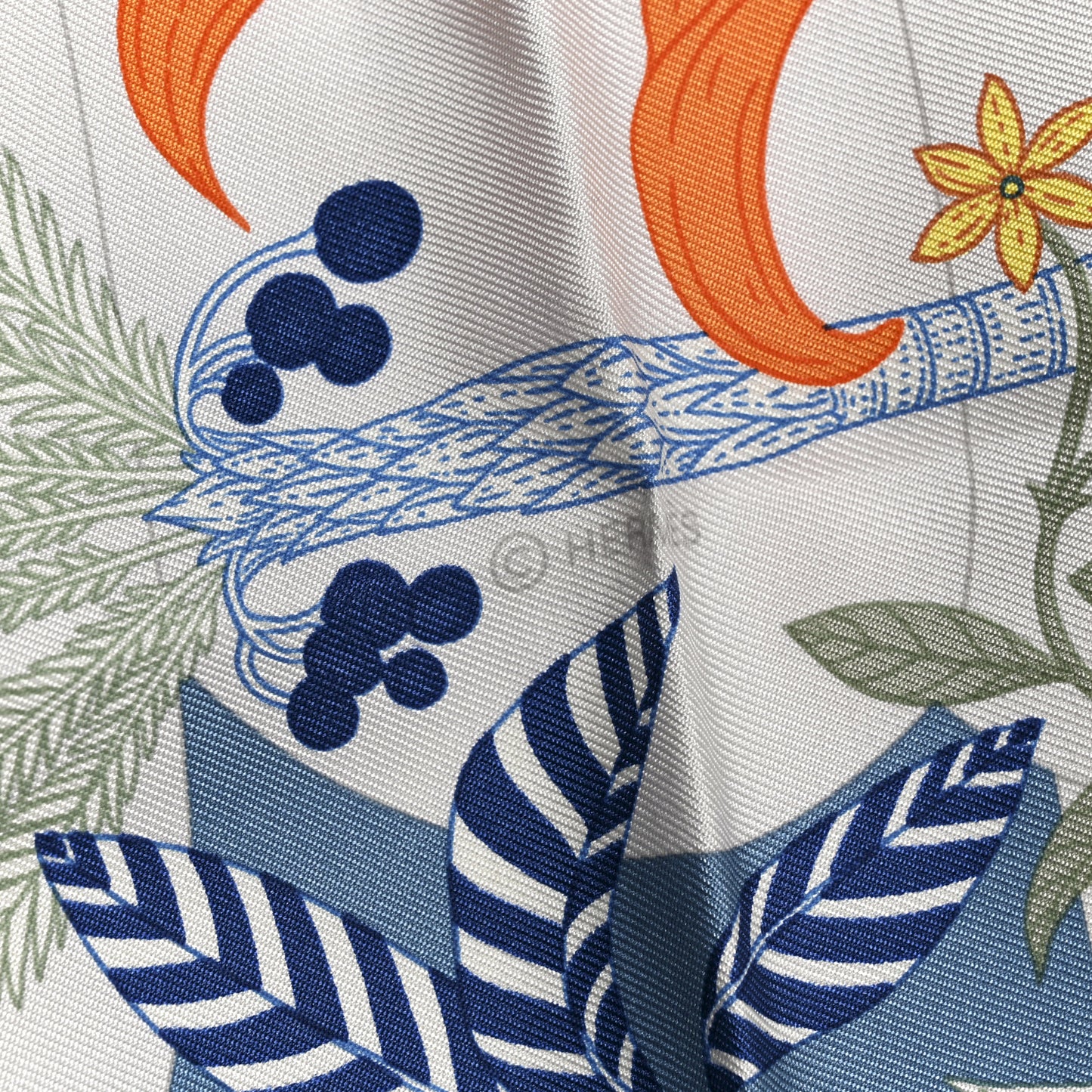 Silk Twill Precious Paradise Scarf 90 Bleu Jean Vert Orange