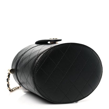 Chanel Lambskin Quilted Round Vanity Case With Chain Black 4 of 12