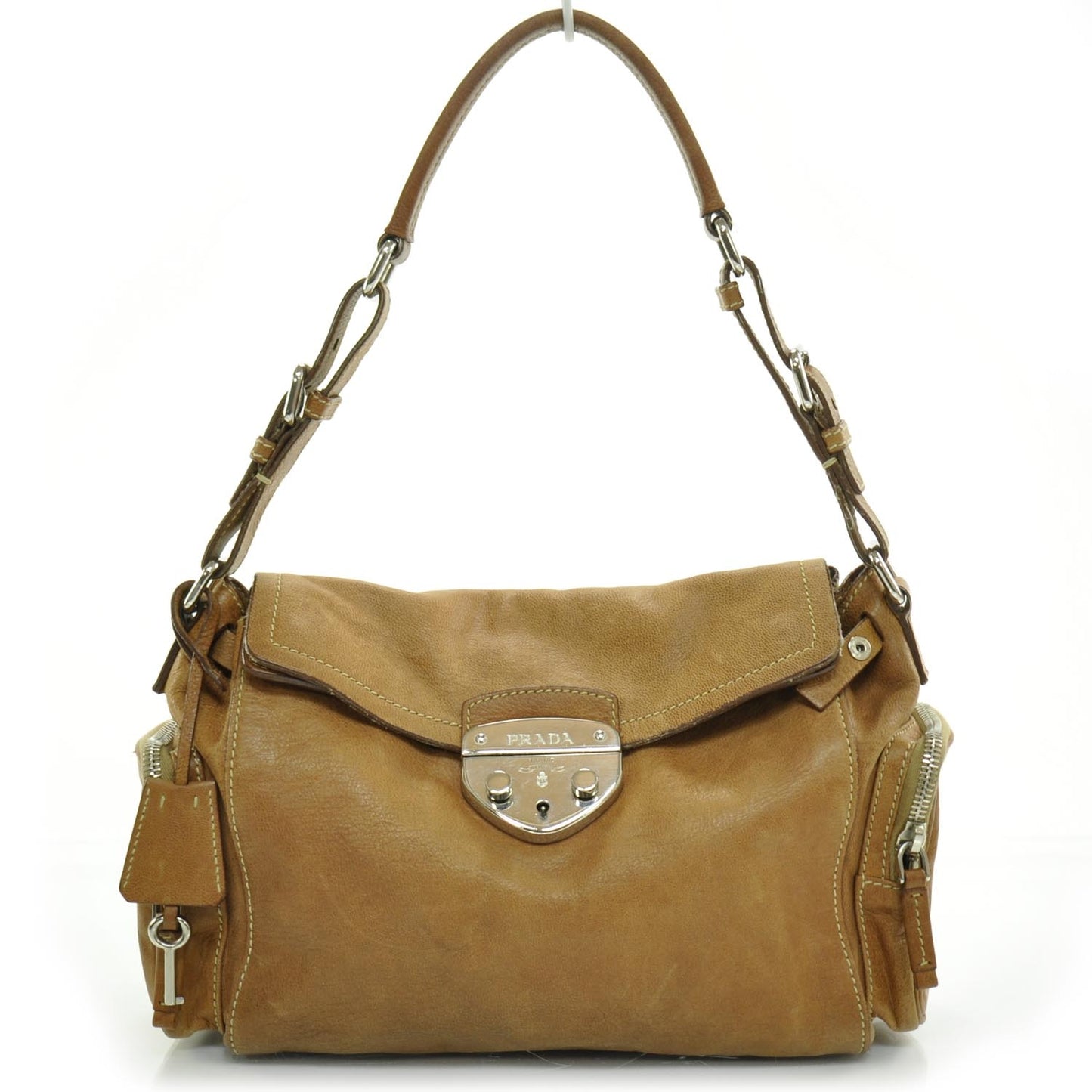 Leather Pushlock Flap Shoulder Bag