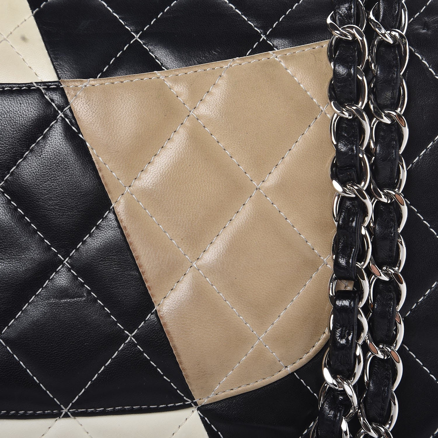 Chanel Lambskin Quilted Colorblock Jumbo Double Flap Black White Beige 15 of 15