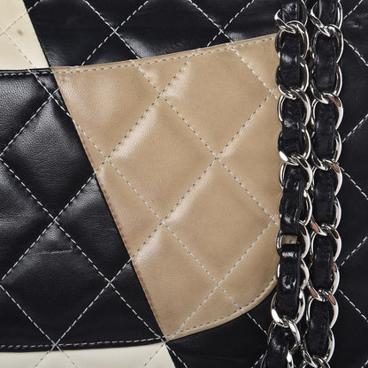 Chanel Lambskin Quilted Colorblock Jumbo Double Flap Black White Beige 15 of 15