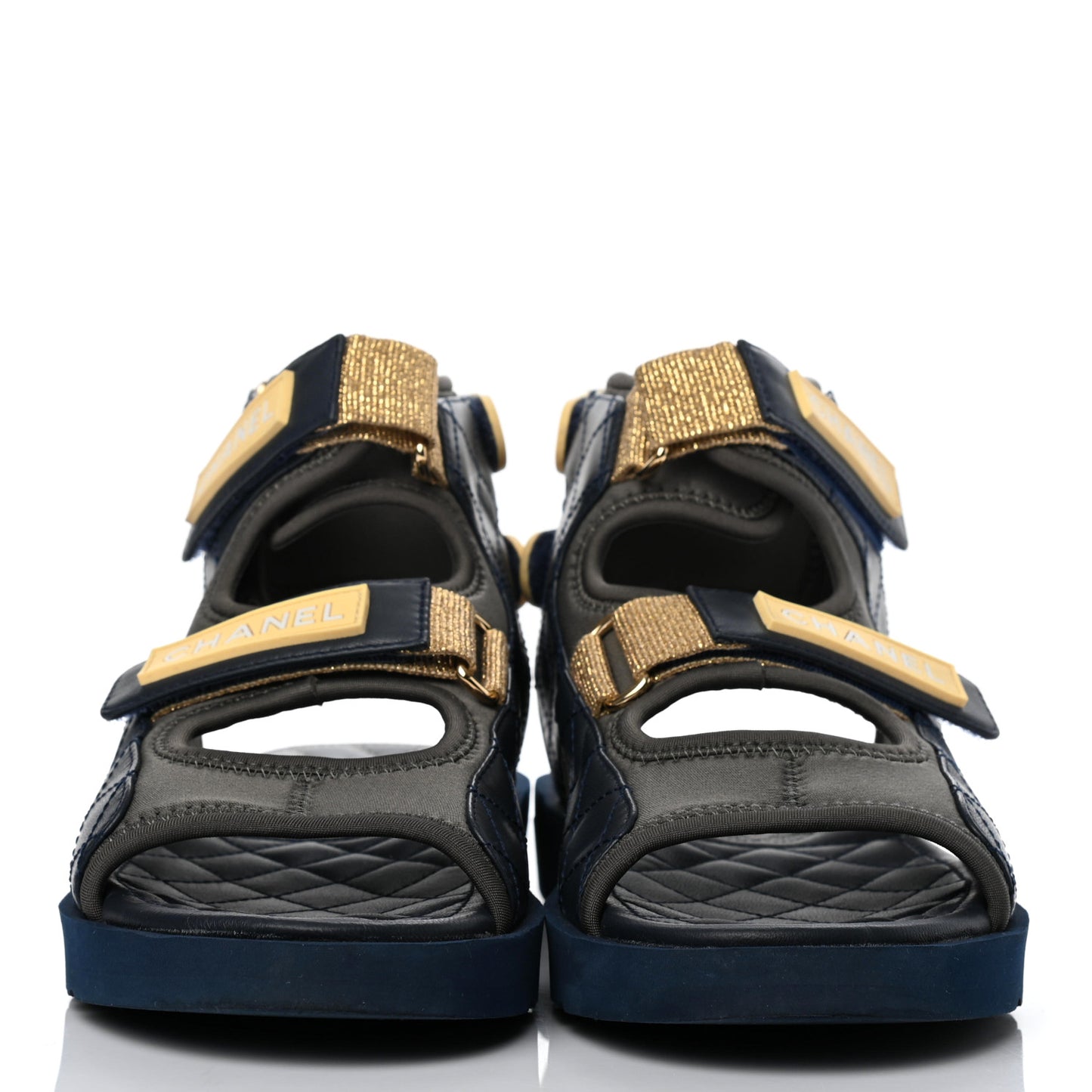 Goatskin Fabric Gladiator Sandals 38 Navy Blue Light Grey Yellow
