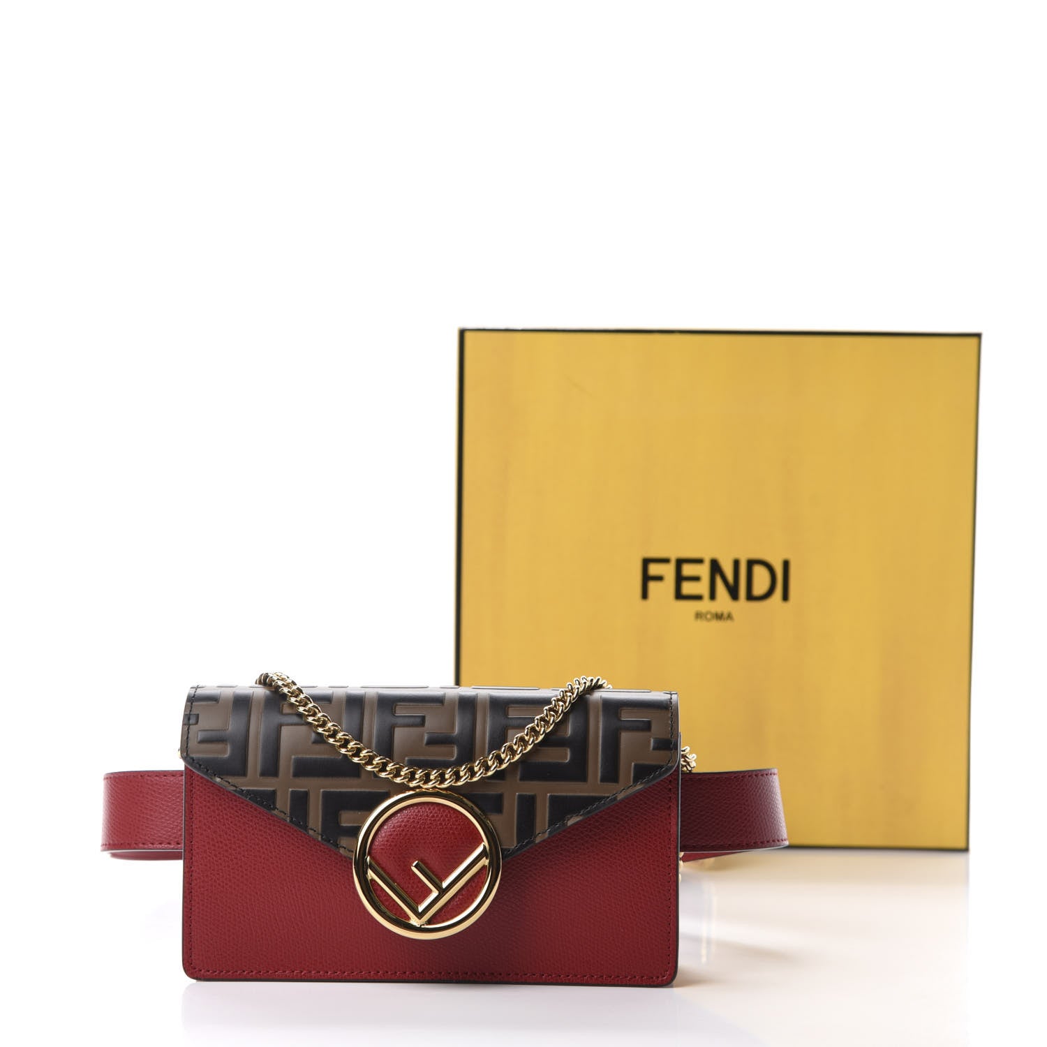 Fendi Vitello Cruise F is Fendi Bi-Color FF 1974 Embossed Envelope Belt Bag Maya Black Fragola 12 of 12