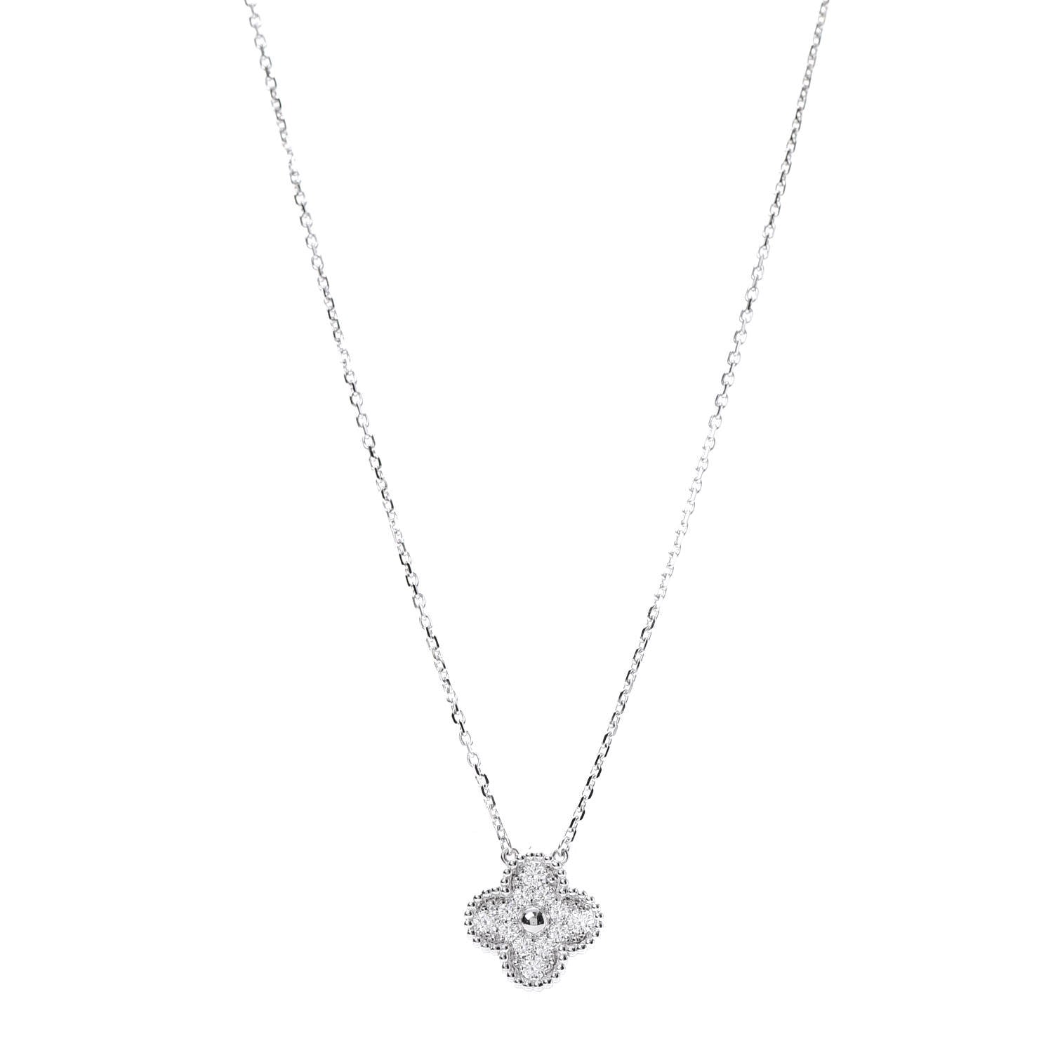 Van Cleef & Arpels 18K White Gold Diamond Vintage Alhambra Pendant Necklace 1 of 8