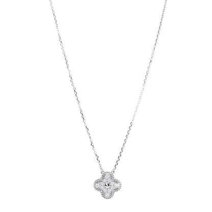 Van Cleef & Arpels 18K White Gold Diamond Vintage Alhambra Pendant Necklace 1 of 8