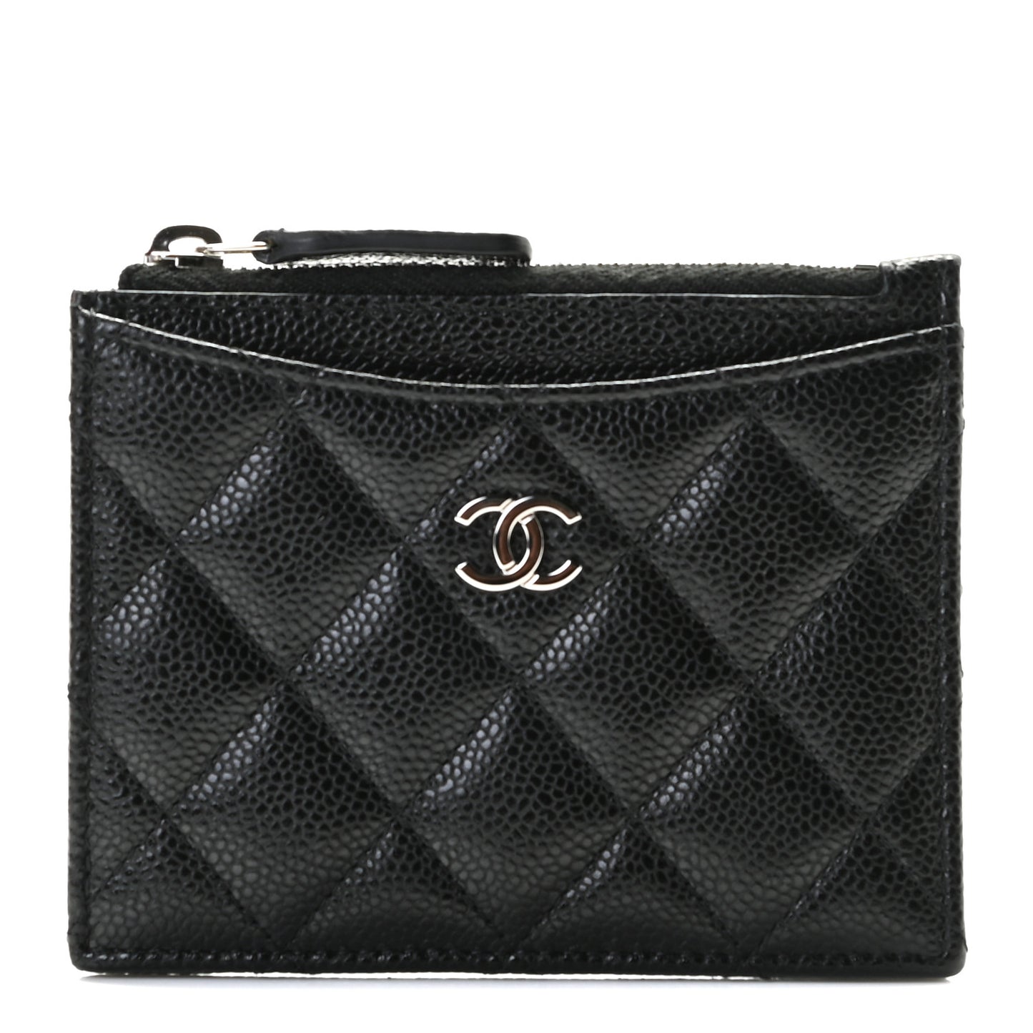 Caviar Quilted CC Zip Card Holder Black