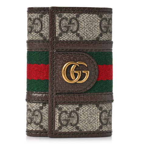 GG Supreme Monogram Web Ophidia 6 Key Holder Case Beige New Acero