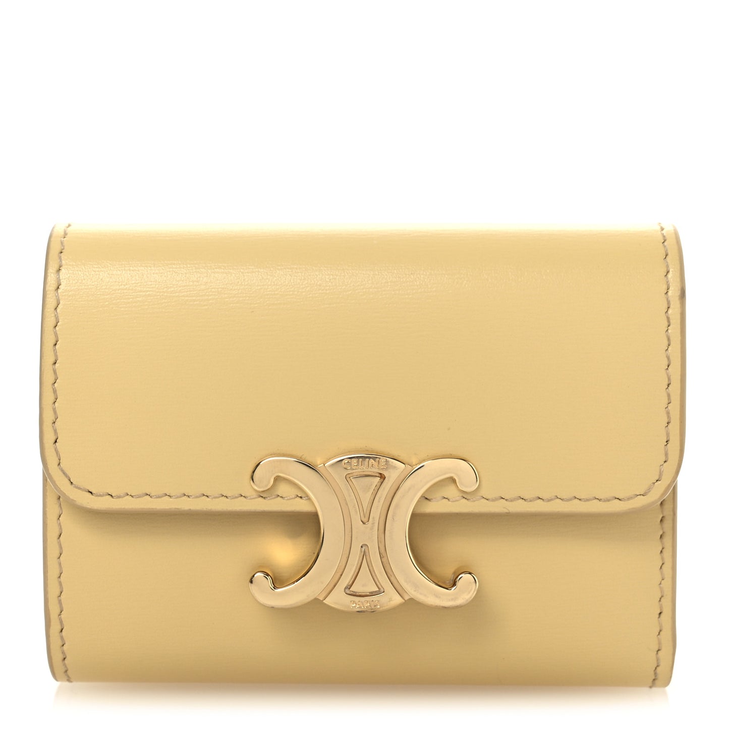 Shiny Calfskin Compact Triomphe Wallet With Coin Purse Pollen