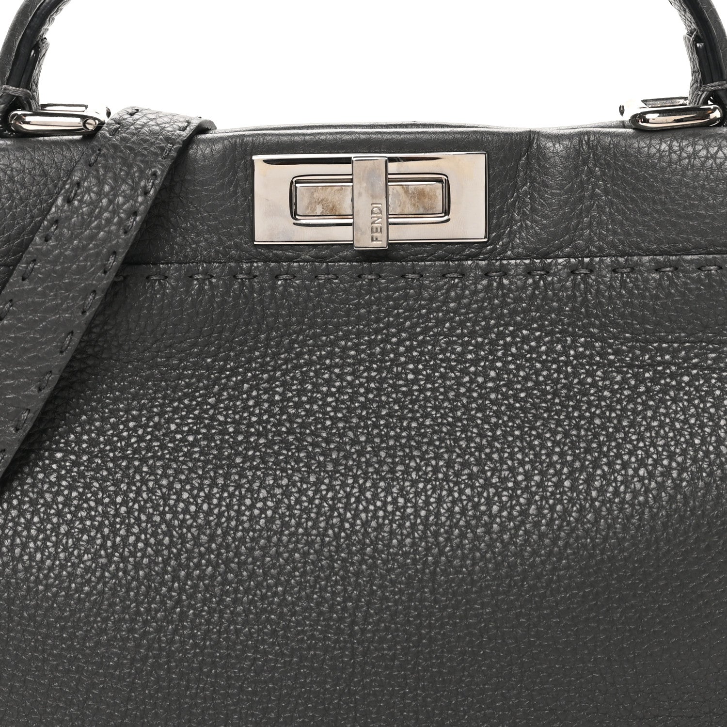 Fendi Cuoio Romano Selleria Bi-Color Medium Peekaboo Iconic Satchel Asfalto Latte 7 of 9