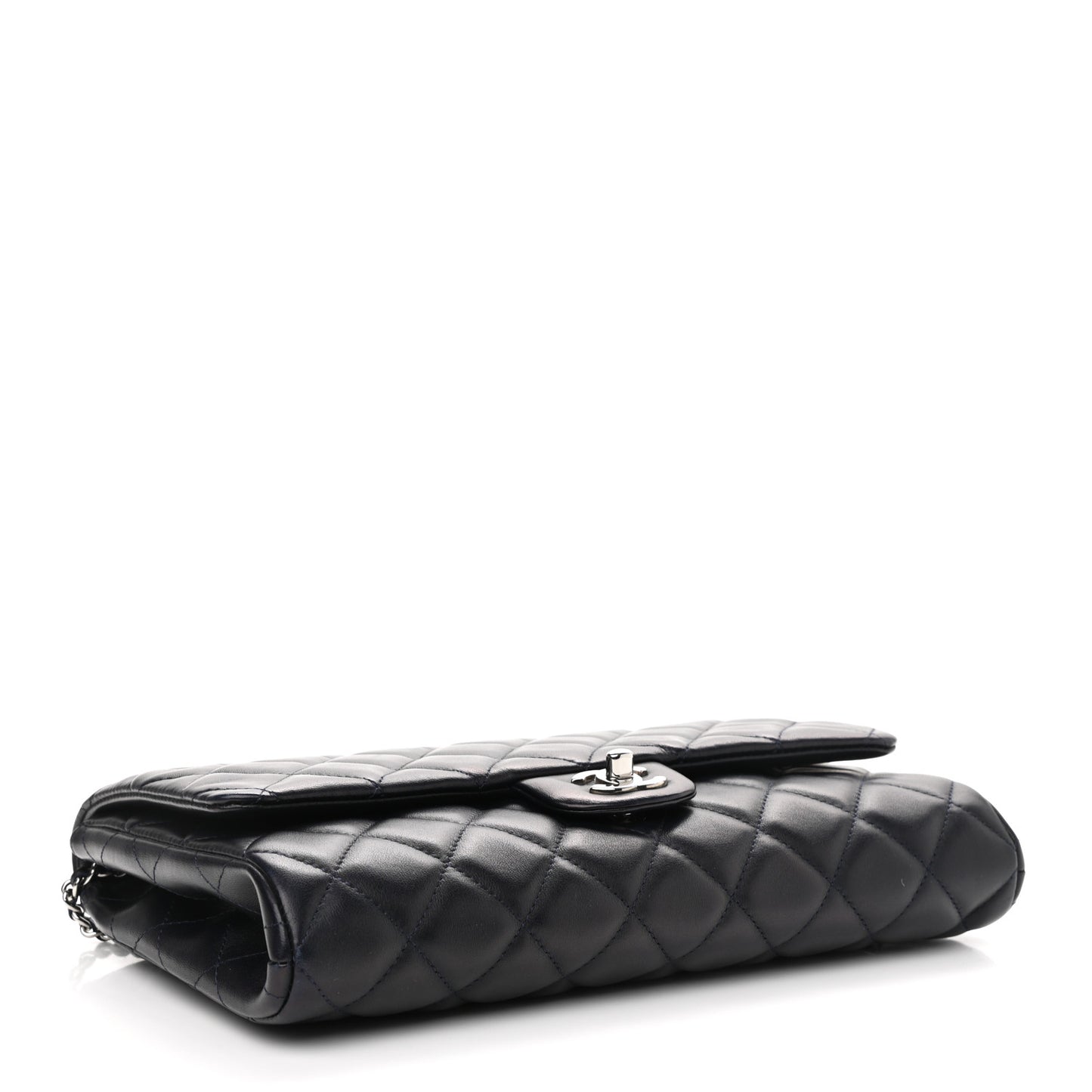 Lambskin Quilted Clutch With Chain Flap Black