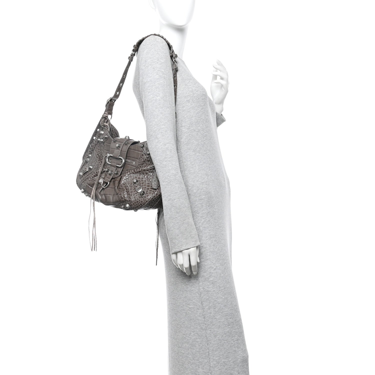 Balenciaga Extra Supple Calfskin Crocodile Embossed Medium Le Cagole Shoulder Bag Medium Grey 2 of 11
