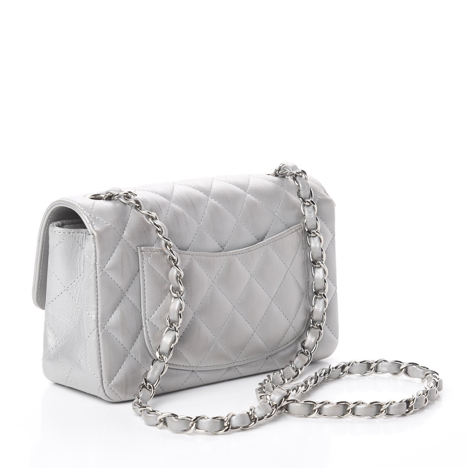 Chanel Metallic Lambskin Quilted Mini Rectangular Flap Silver 2 of 8