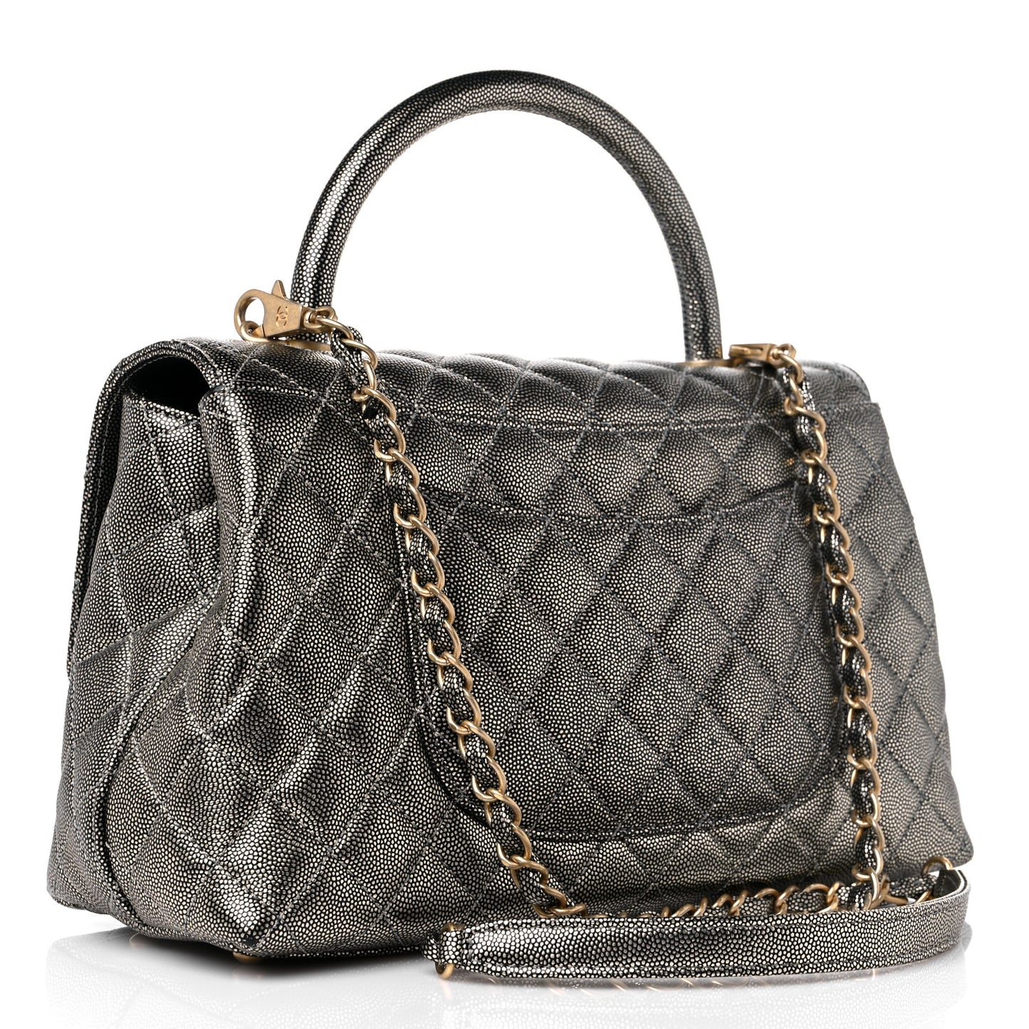 Metallic Caviar Quilted Small Coco Handle Flap Silver