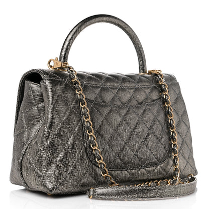 Chanel Metallic Caviar Quilted Small Coco Handle Flap Silver 3 of 12