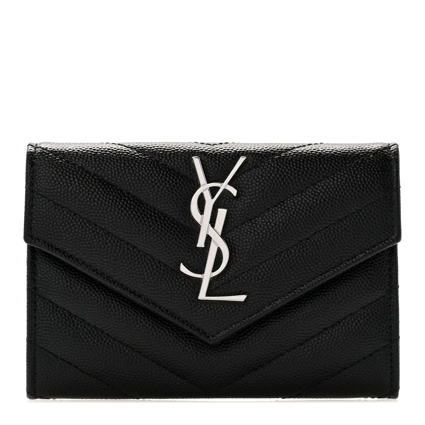 Grain De Poudre Matelasse Chevron Small Monogram Envelope Wallet Black