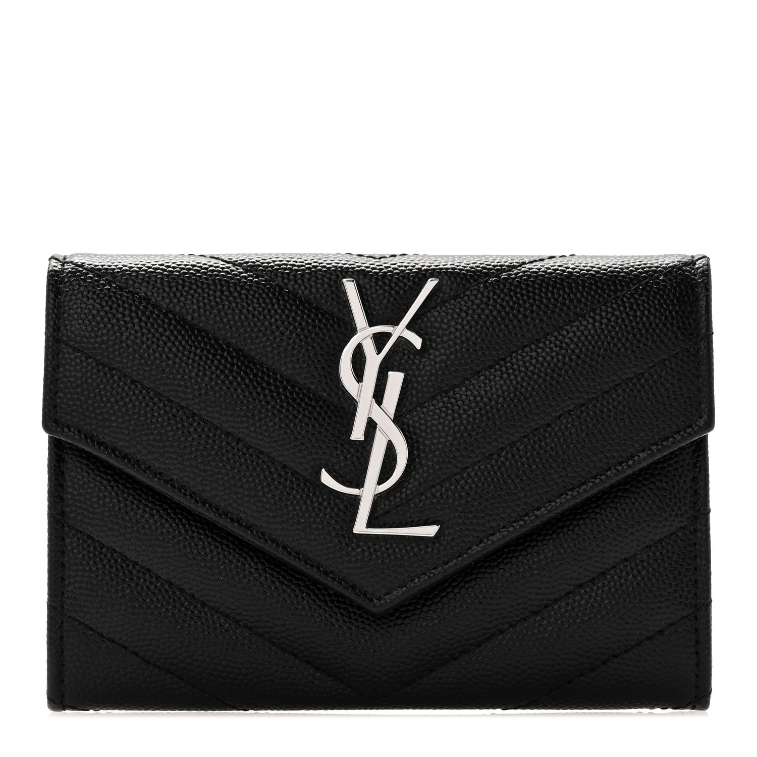 Saint Laurent Grain De Poudre Matelasse Chevron Small Monogram Envelope Wallet Black 1 of 7