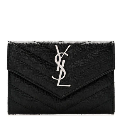 Saint Laurent Grain De Poudre Matelasse Chevron Small Monogram Envelope Wallet Black 1 of 7