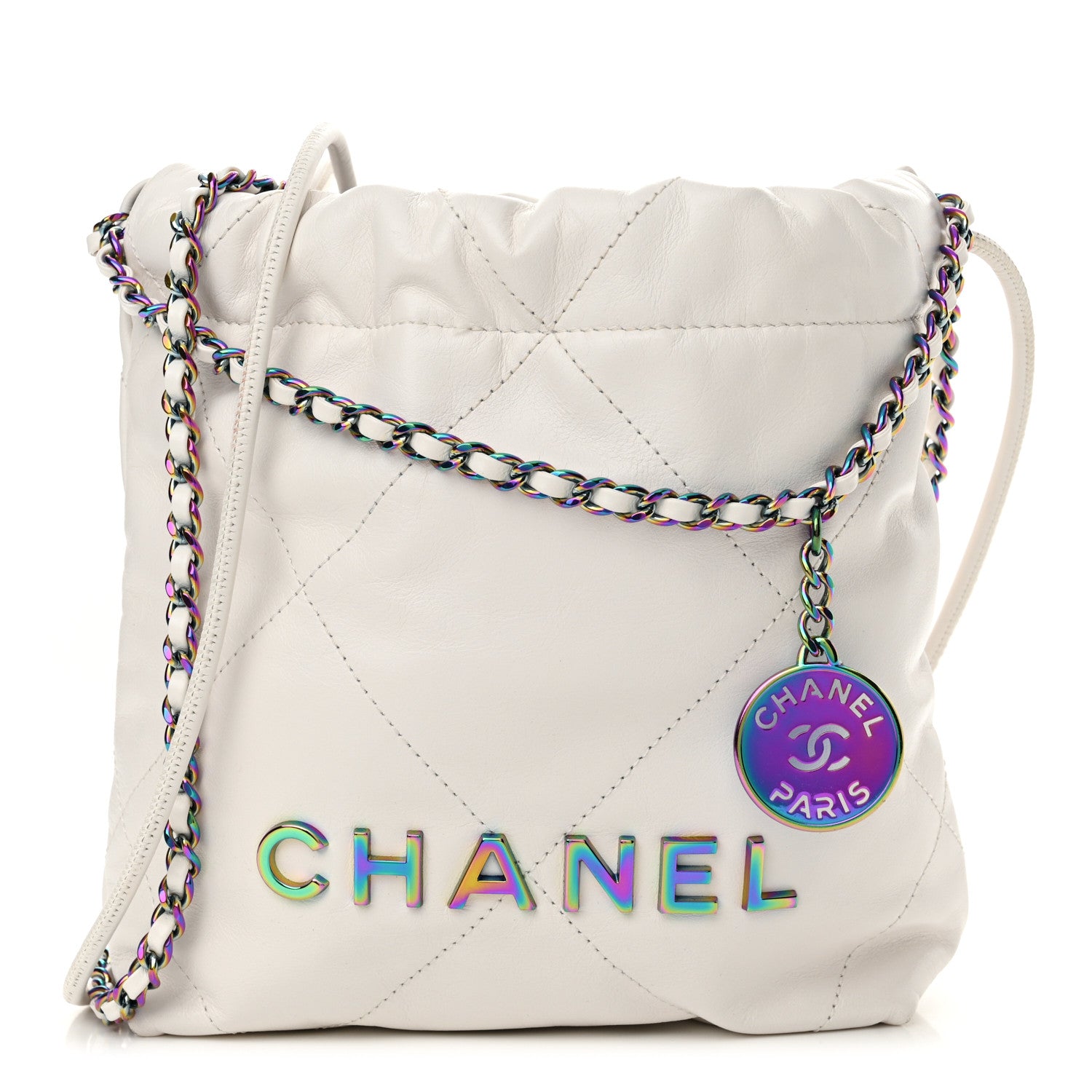 Chanel Shiny Calfskin Quilted Rainbow Mini Chanel 22 White 1 of 10