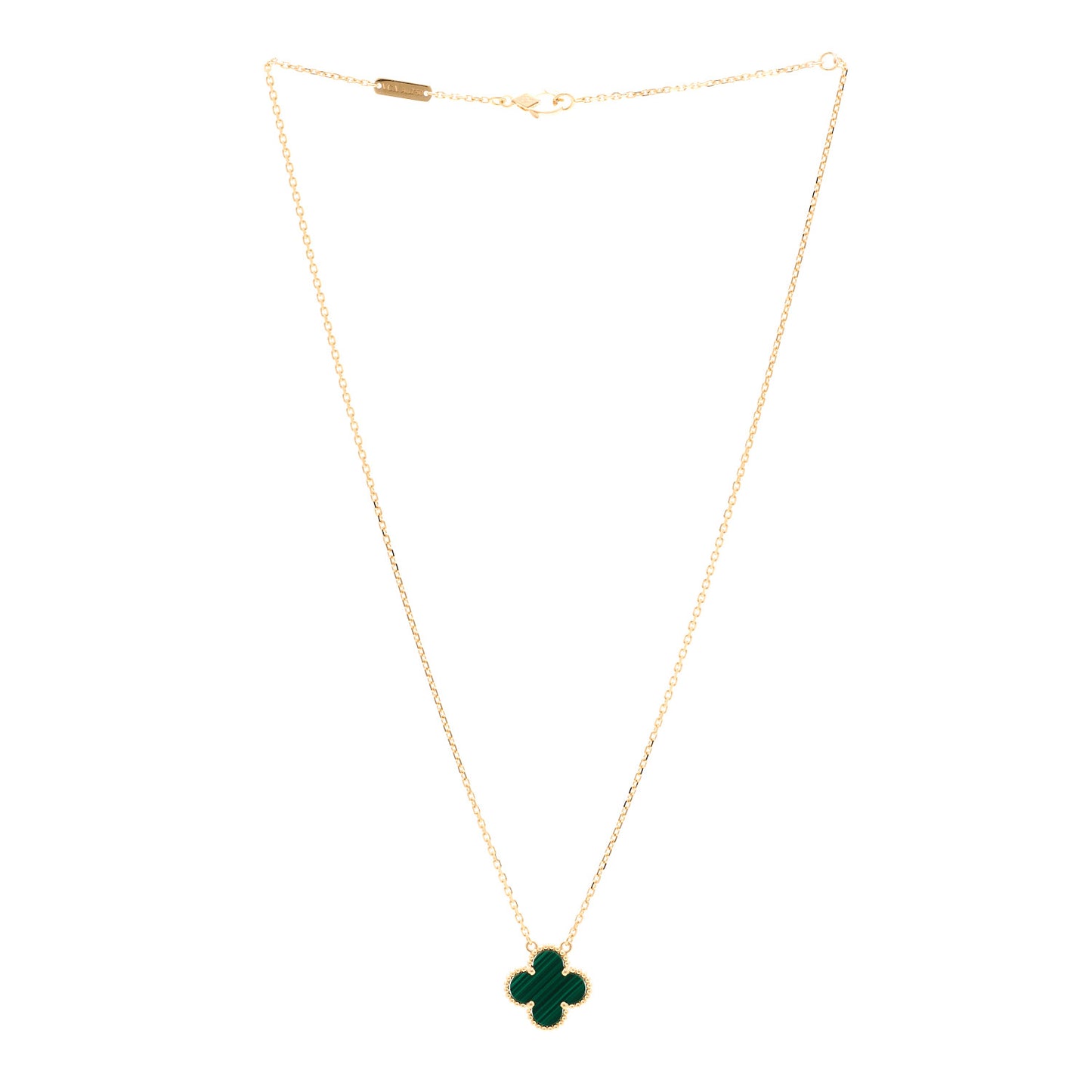 18K Yellow Gold Malachite Vintage Alhambra Pendant Necklace
