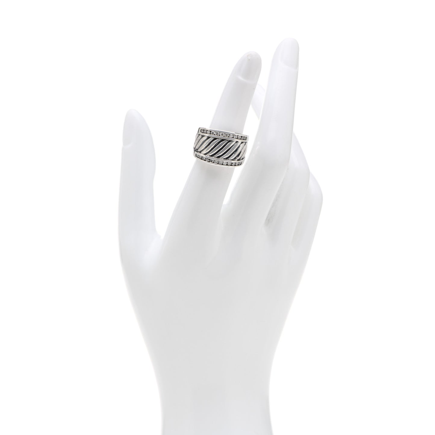 Sterling Silver Diamond Cable Cigar Band Ring 52 6