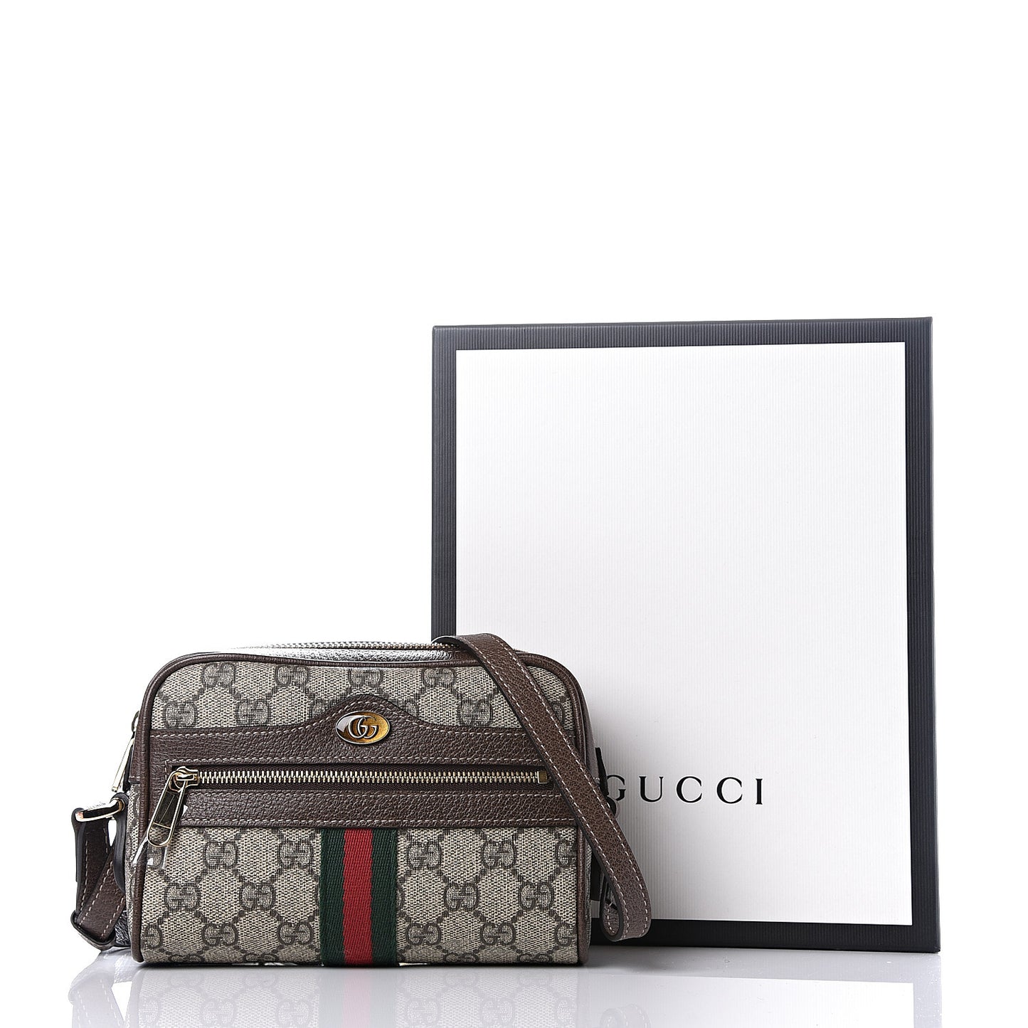 GG Supreme Monogram Web Mini Ophidia Shoulder Bag Brown