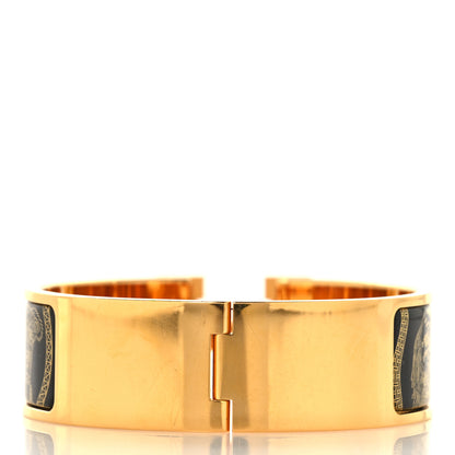 Hermes Enamel Printed Wide Dogs Clic Clac H Bracelet GM Black Gold 7 of 8