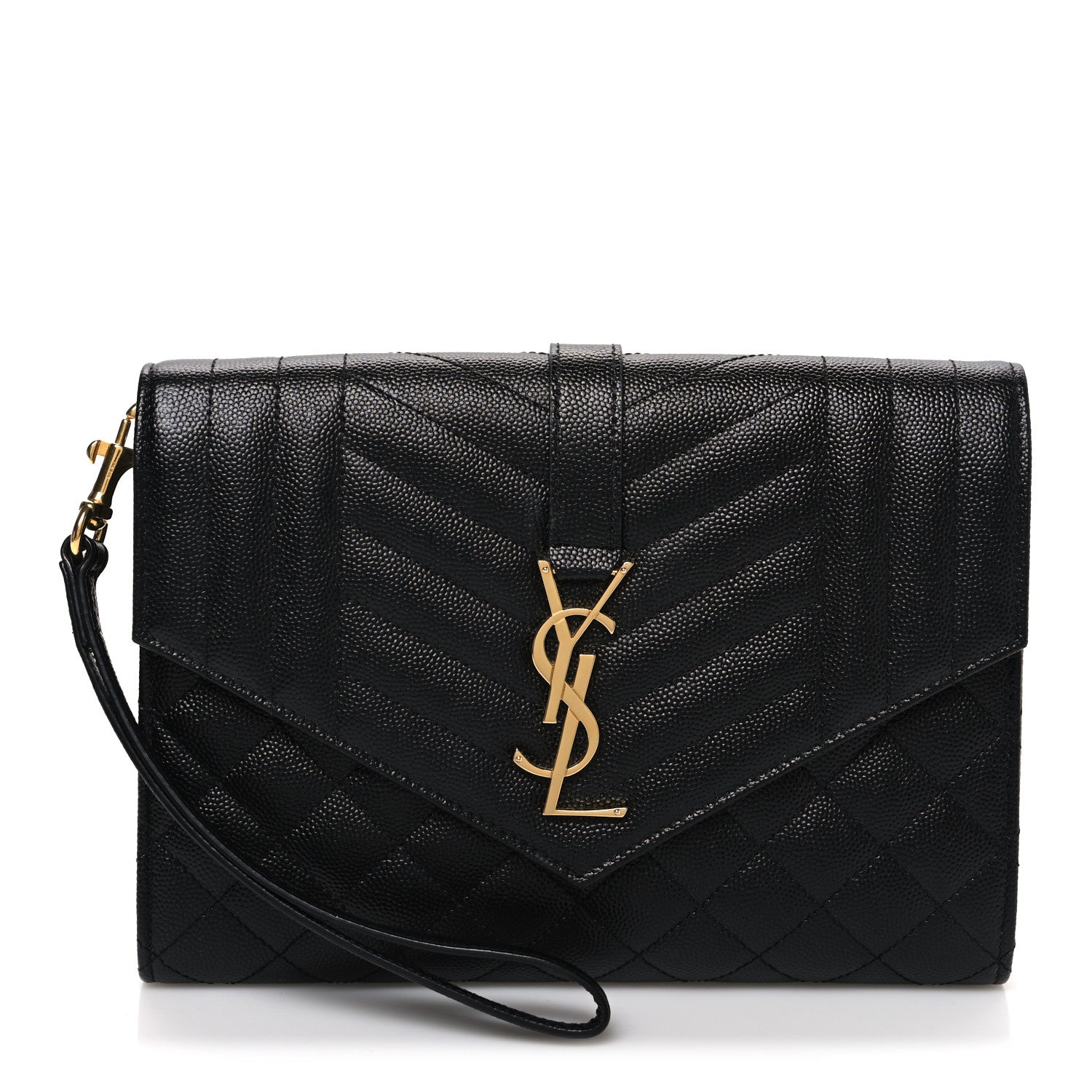 Saint Laurent Grain De Poudre Textured Mixed Matelasse Triquilt Monogram Clutch Black 1 of 8