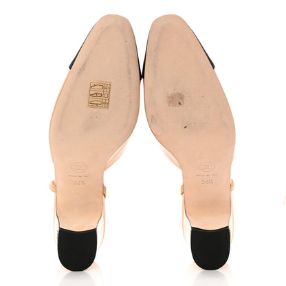 Chanel Goatskin Grosgrain Cap Toe CC Slingback Pumps 38.5 Beige Black 5 of 10