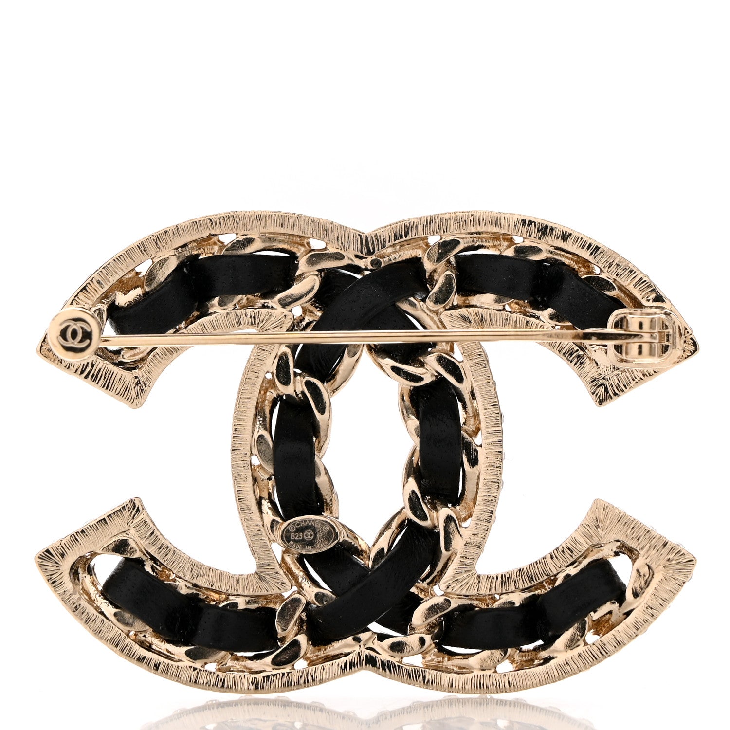 Chanel Lambskin Crystal CC Chain Brooch Black Gold 3 of 4