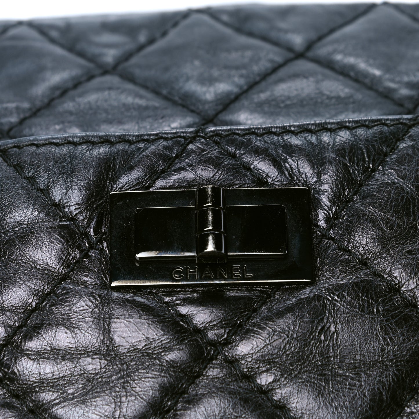 Metallic Aged Calfskin Quilted Large Reissue Camera Case Black