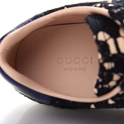 Gucci Lace Crystal Sylvie Web Flower Leaf Womens Ace Sneakers 35.5 Black Tan Beige 8 of 11