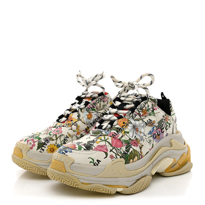 Balenciaga X GUCCI Fabric Allover Logo Flora Print Womens Triple S Sneakers 37 Multicolor White 4 of 12