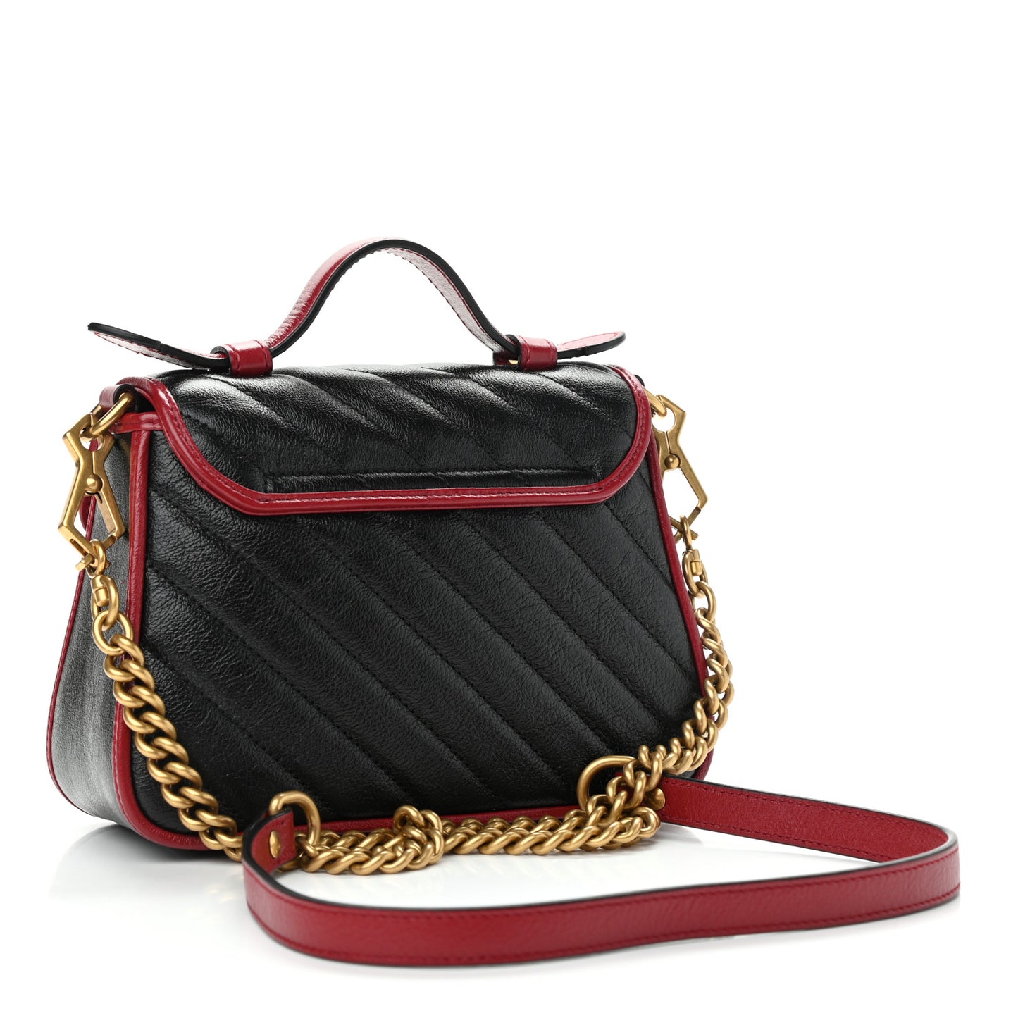 Vintage Effect Calfskin Matelasse Diagonal Mini Torchon GG Marmont Top Handle Shoulder Bag Black Romantic Cherry