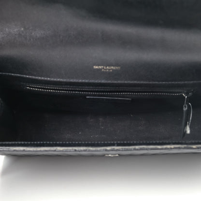 Saint Laurent Grain De Poudre Textured Mixed Matelasse Large Triquilt Monogram Monochrome Satchel Black 4 of 10