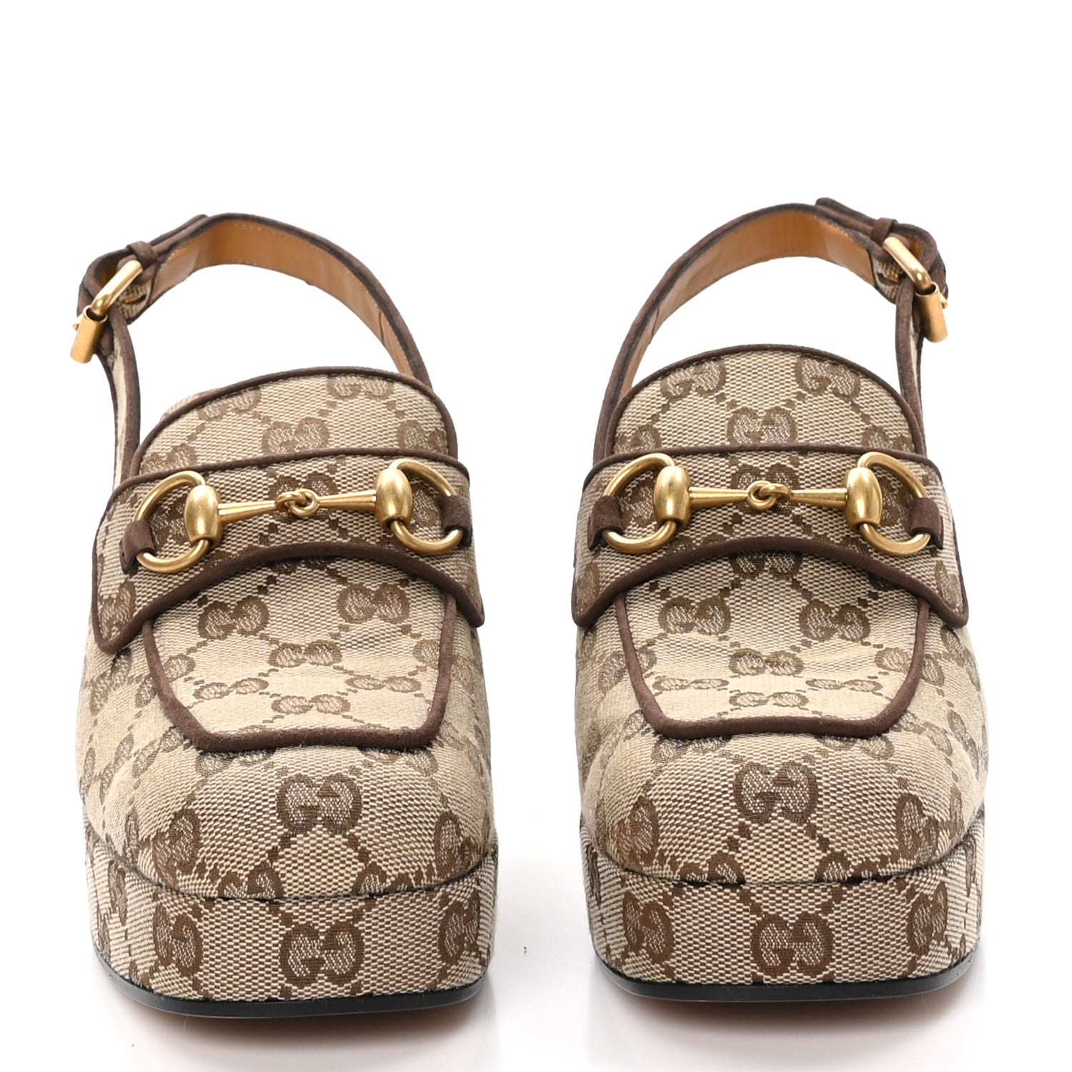 Gucci Monogram Kid Scamosciato Horsebit Platform 25/85mm Slingback Mules 39 Beige Ebony New Acero 2 of 9