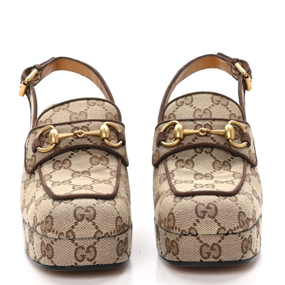 Gucci Monogram Kid Scamosciato Horsebit Platform 25/85mm Slingback Mules 39 Beige Ebony New Acero 2 of 9