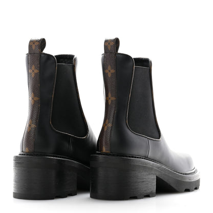 Louis Vuitton Calfskin Monogram Beaubourg Ankle Boots 37 Black 4 of 10