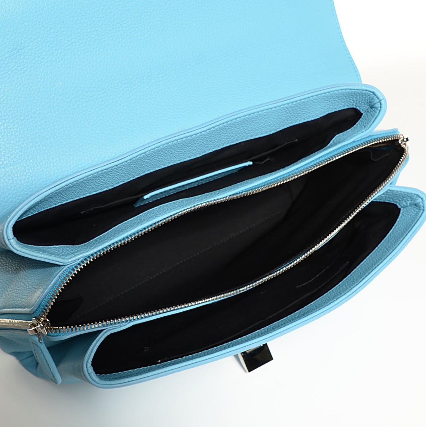 Grained Calfskin Le Dix Small Soft Cartable Bleu Azur
