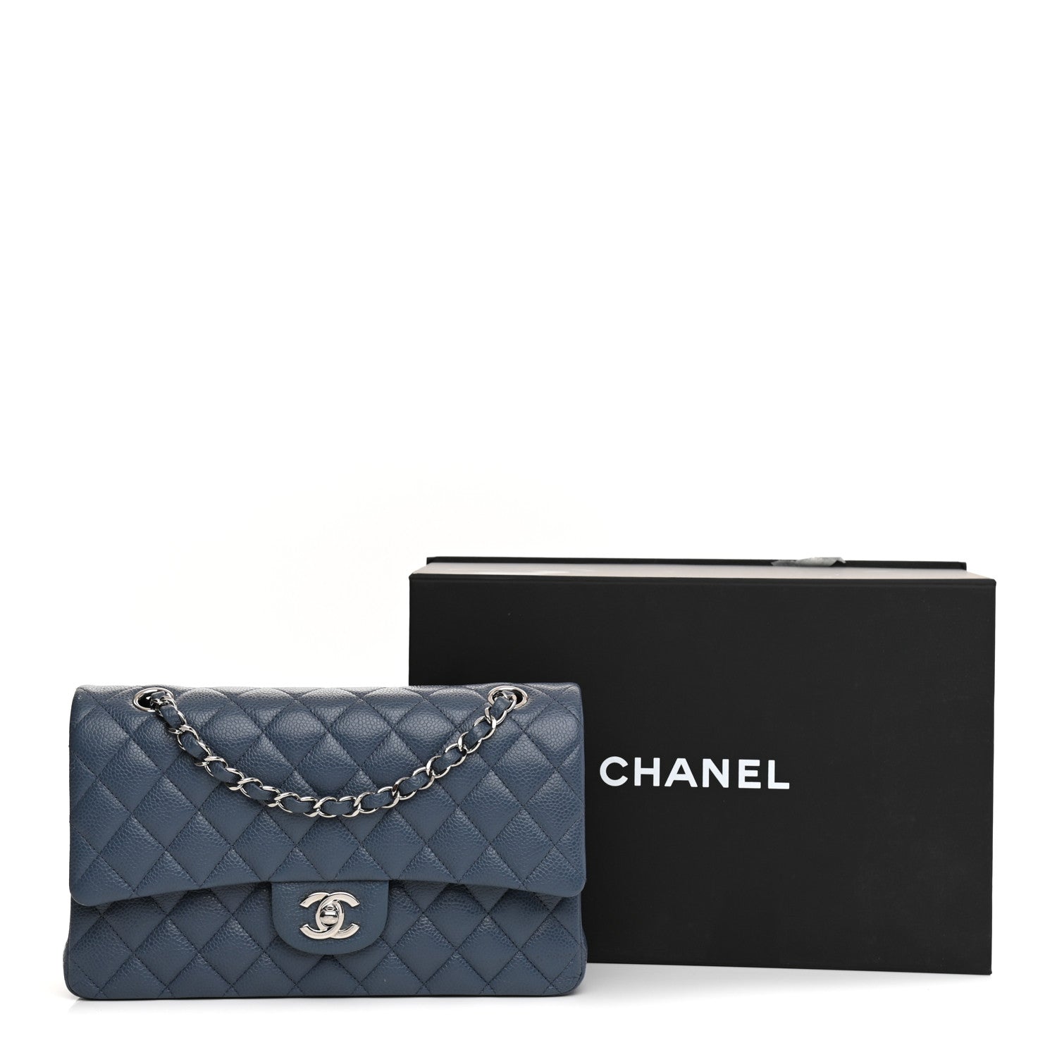 Chanel Caviar Quilted Medium Double Flap Blue 22 of 23