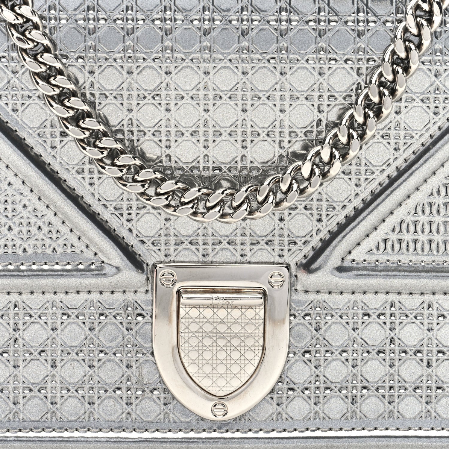 Christian Dior Metallic Patent Micro-Cannage Diorama Wallet on Chain Pouch Silver 7 of 10