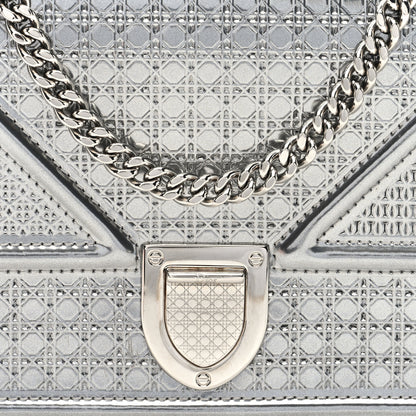 Christian Dior Metallic Patent Micro-Cannage Diorama Wallet on Chain Pouch Silver 7 of 10